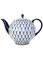 Фарфоровый чайник доливной форма Тюльпан рисунок Кобальтовая сетка Императорский фарфоровый завод